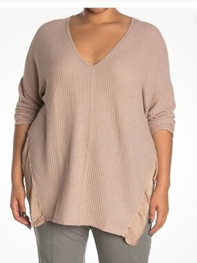 XCVI Maya Long Sleeve Waffle Knit Top In Argil SIZE 1X